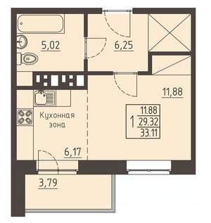 1-к квартира, строящийся дом, 33м2, 12/17 этаж