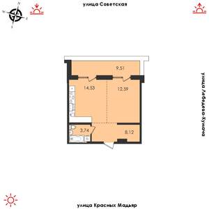1-к квартира, строящийся дом, 48м2, 6/14 этаж