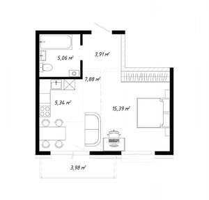 1-к квартира, вторичка, 42м2, 16/19 этаж