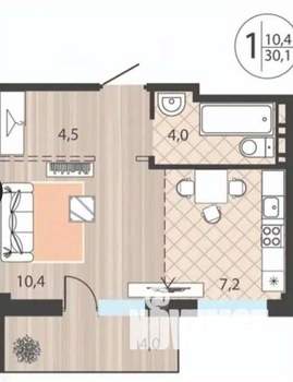 1-к квартира, вторичка, 30м2, 8/12 этаж