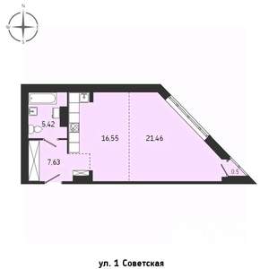 1-к квартира, строящийся дом, 52м2, 2/15 этаж