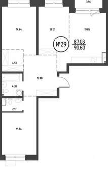 3-к квартира, строящийся дом, 91м2, 6/19 этаж
