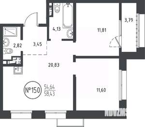 2-к квартира, вторичка, 58м2, 8/10 этаж