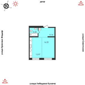 1-к квартира, строящийся дом, 46м2, 5/14 этаж