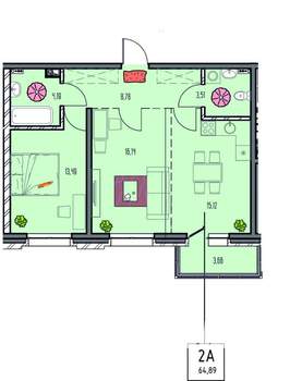 2-к квартира, вторичка, 65м2, 14/14 этаж