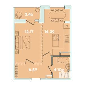 1-к квартира, вторичка, 41м2, 8/16 этаж