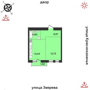 1-к квартира, строящийся дом, 45м2, 12/14 этаж