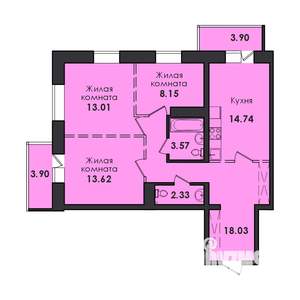 3-к квартира, строящийся дом, 81м2, 8/17 этаж