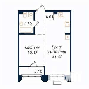 1-к квартира, строящийся дом, 47м2, 13/18 этаж