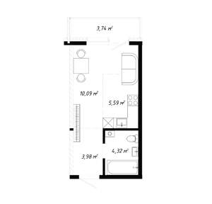 1-к квартира, вторичка, 28м2, 7/19 этаж