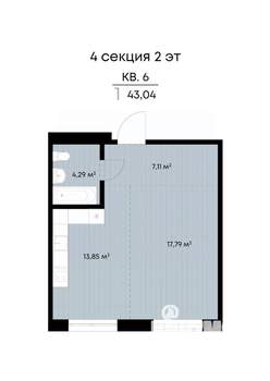 1-к квартира, вторичка, 43м2, 2/9 этаж