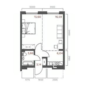 1-к квартира, строящийся дом, 45м2, 17/19 этаж