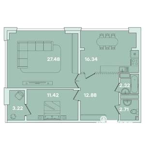 2-к квартира, вторичка, 76м2, 5/16 этаж