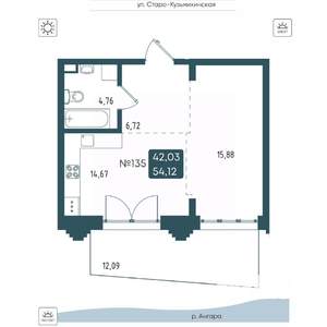 1-к квартира, вторичка, 54м2, 1/20 этаж