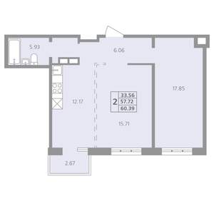 2-к квартира, вторичка, 60м2, 4/4 этаж