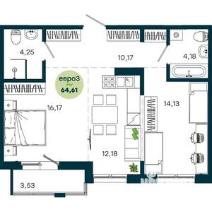 2-к квартира, строящийся дом, 65м2, 11/19 этаж