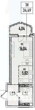 1-к квартира, вторичка, 34м2, 13/19 этаж