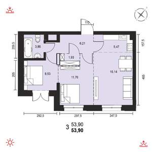 3-к квартира, вторичка, 54м2, 1/14 этаж
