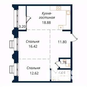 2-к квартира, строящийся дом, 69м2, 3/18 этаж