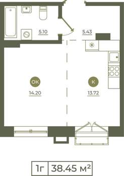 1-к квартира, вторичка, 38м2, 7/9 этаж