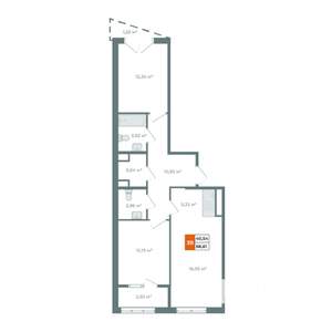 3-к квартира, вторичка, 69м2, 15/19 этаж