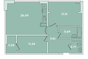 2-к квартира, вторичка, 76м2, 14/14 этаж