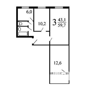 3-к квартира, вторичка, 60м2, 5/5 этаж