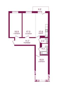 3-к квартира, строящийся дом, 91м2, 8/12 этаж