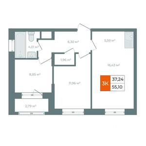 3-к квартира, вторичка, 58м2, 13/14 этаж