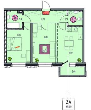 2-к квартира, вторичка, 65м2, 5/14 этаж