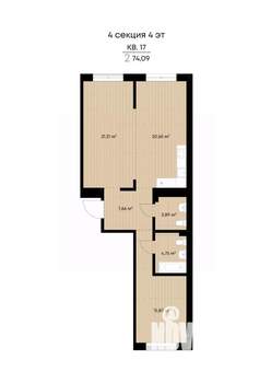 2-к квартира, вторичка, 74м2, 4/9 этаж