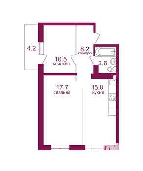 2-к квартира, строящийся дом, 59м2, 12/12 этаж
