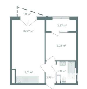 1-к квартира, вторичка, 41м2, 11/19 этаж