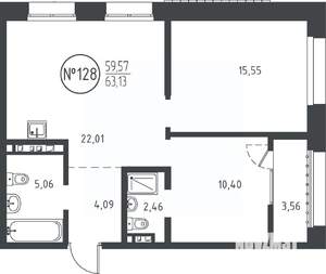 2-к квартира, вторичка, 63м2, 5/10 этаж