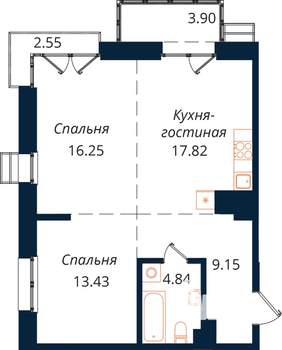 2-к квартира, вторичка, 68м2, 16/18 этаж