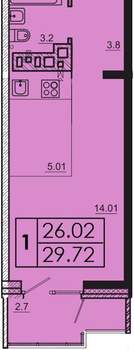 1-к квартира, вторичка, 30м2, 13/16 этаж