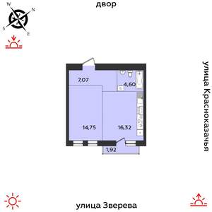 1-к квартира, строящийся дом, 45м2, 9/14 этаж