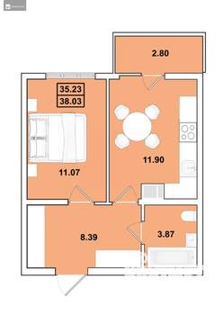 1-к квартира, строящийся дом, 38м2, 4/16 этаж