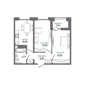 2-к квартира, вторичка, 57м2, 13/16 этаж