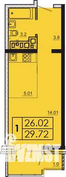 1-к квартира, строящийся дом, 30м2, 15/18 этаж