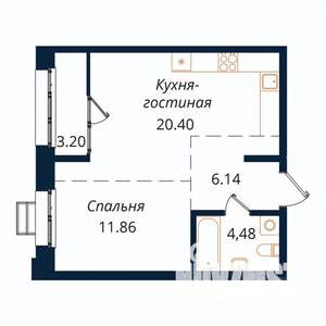 1-к квартира, строящийся дом, 46м2, 15/18 этаж