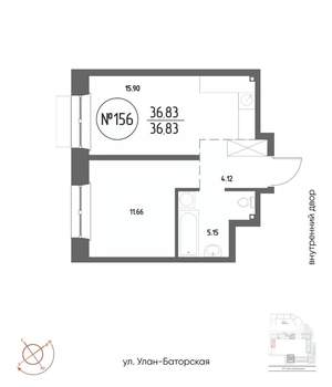 1-к квартира, строящийся дом, 37м2, 4/19 этаж