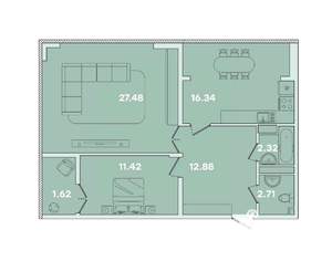 2-к квартира, вторичка, 76м2, 9/16 этаж