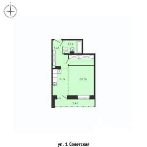 1-к квартира, строящийся дом, 45м2, 3/15 этаж