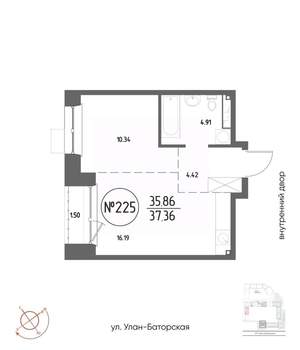 1-к квартира, строящийся дом, 37м2, 11/19 этаж