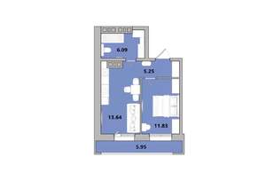 1-к квартира, строящийся дом, 43м2, 13/16 этаж