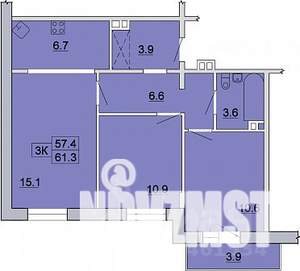 3-к квартира, строящийся дом, 62м2, 8/9 этаж