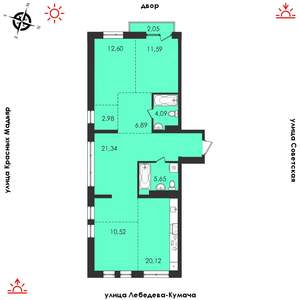 3-к квартира, строящийся дом, 98м2, 6/14 этаж