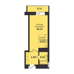 1-к квартира, строящийся дом, 41м2, 2/17 этаж