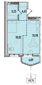 1-к квартира, вторичка, 49м2, 7/19 этаж